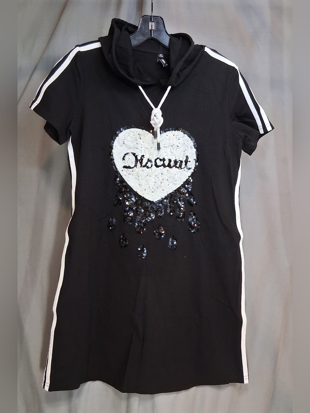 Black Girls' Hooded Sequin Heart Tee Dress